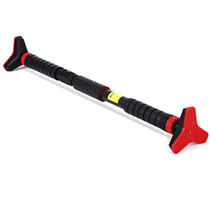 Pull Up Bar for Doorway, Strength Training Upper Body Workout Chin Up Bar with Level Meter and Adjustable Width No Screw Installation for Home Gym Exercise Fitness Black and Red