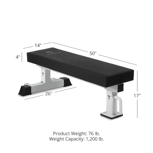Titan Fitness TITAN Series Single Post Flat Bench, Rated 1,200 LB, 4" Thick HeftyGrip Vinyl Pad, Dedicated Home Gym Competition Weightlifting & Strength Training Utility Bench - color: White