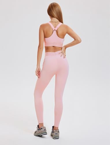 Women's 2 Piece Workout Sets Athletic Yoga Outfits with High Waist Tummy Control Tops and Leggings for Gym Running