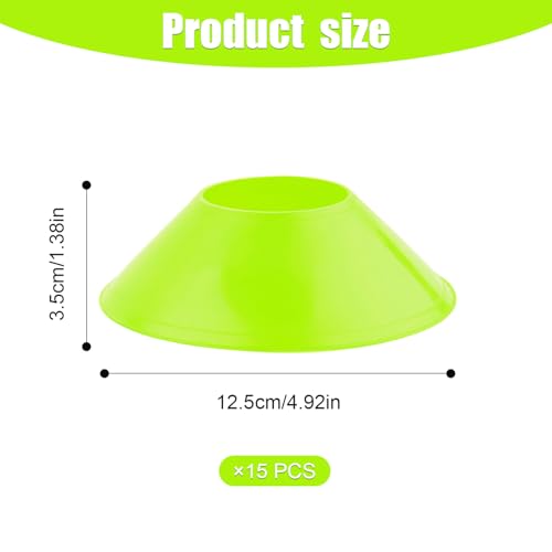 XIHIRCD 15pcs Soccer Cones for Sports Training, Mini Football Pylons Cones Flexible Agility Practice Cones for Basketball Running Drills Sports Games Field Cone Markers Kids (Fluorescent Green)