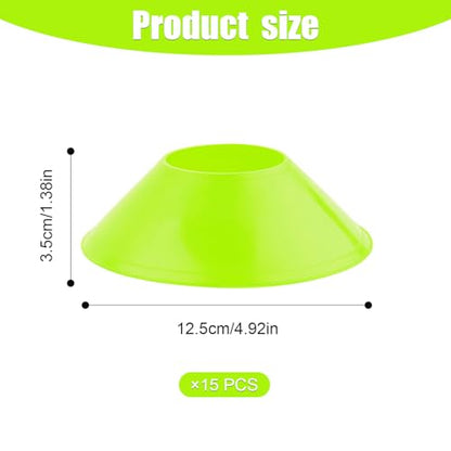 XIHIRCD 15pcs Soccer Cones for Sports Training, Mini Football Pylons Cones Flexible Agility Practice Cones for Basketball Running Drills Sports Games Field Cone Markers Kids (Fluorescent Green)