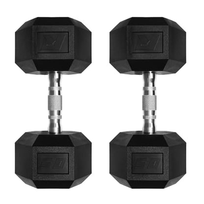 Ritfit 5-650 LBS PVC Encased Hex Dumbbell Sets with Optional Rack for Home Gym, Hand weight with Chrome Handle for Strength Training,Workouts - style: 2X50LBS