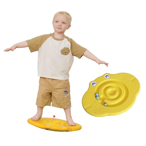 Wobble Balance Board for Kids – Yellow Frog Design with Maze Track & Balls | Dual-Sided Sensory Rocker Board | Non-Slip Tactile Surface | Supports Up to 200lbs | Perfect for Toddlers & Parent-Child Play