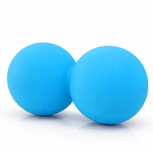 Peanut Double Massage Ball for Deep Tissue Therapy, Silicone Dual Lacrosse Mobility Ball for Myofascial Release, Trigger Point and Acupoint Massage with Carry Bag（Blue） ﻿