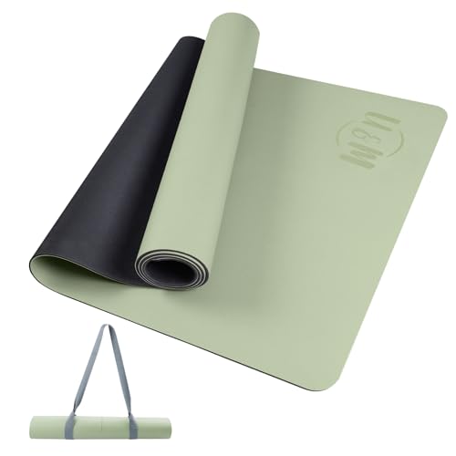 U&M Professional Non Slip PU Yoga Mat with Carrying Strap & Alignment Line, 72"x27" Extra Wide 0.2" Thick Exercise Mat for Home Gym | Sweatproof High Density | Anti-tear | Textured Surface | Natural Rubber Bottom Workout Mat for Women & Men Yoga Pilates F