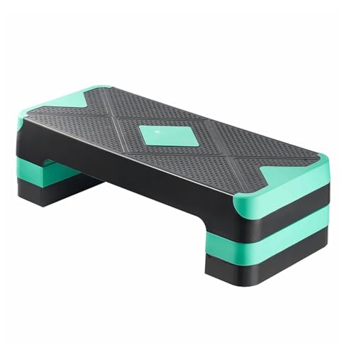 Aerobic Exercise Step Platform, 28-Inch Workout Aerobic Stepper, Height Adjustable Fitness Training Step Deck Trainer with 4 Risers, Non-Slip Surface Bench for Home Gym Cardio Strength, Green