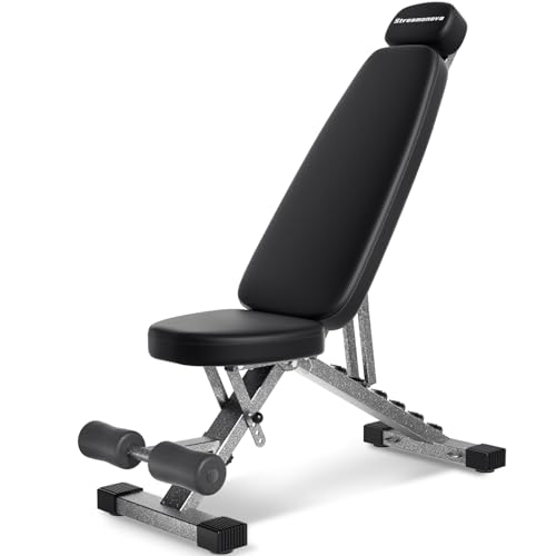 Fitness Bench, Adjustable, Comfortable, Fashionable, Foldable and Extended Headrest with 192 Positions Incline Decline 900LBS Home Gym Bench for Strength Training