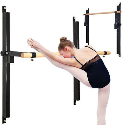 Ballet Barre Wall Mount, 4ft/5ft, Adjustable Height for Home，Solid Beech Wood Bar,Steel Brackets,Foldable Design,Stretch & Workout Equipment,for Adults Kids Studio Gym