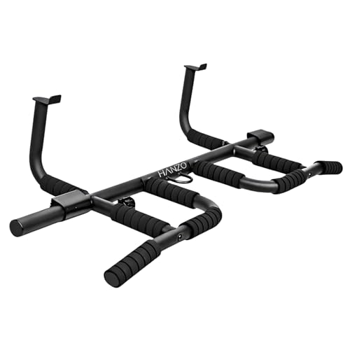 HANZO Doorway Pull Up Bar Set with Suspension Straps – Multi-Grip Chin Up Bar for Home Gym – No Screws, Strength Training Workout Bar, Door Gym Pullup Bar