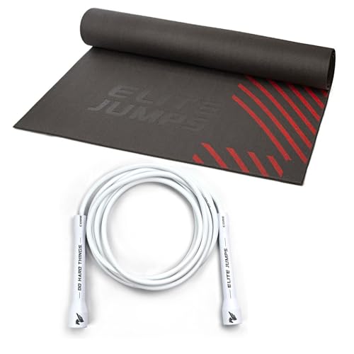 Elite Jumps | 6mm PVC Jump Ropes for Fitness | Indoor/Outdoor Adjustable Boxing Jump Rope w/Unbreakable Handles with Jump Rope Mat- Large Format Indoor/Outdoor Non Slip Mat - Home Workout Exercise Mat
