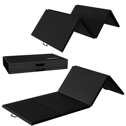 Signature Fitness 10ft x 4ft Four Fold Folding Exercise Mat with Carrying Handles for MMA, Gymnastics and Home Gym Protective Flooring, 2-inch Thick - color: Black
