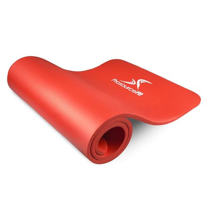 ProsourceFit Extra Thick Yoga and Pilates Mat 1/2” (13mm) or 1" (25mm), 71-inch Long High Density Exercise Mat with Comfort Foam and Carrying Strap - color: Red