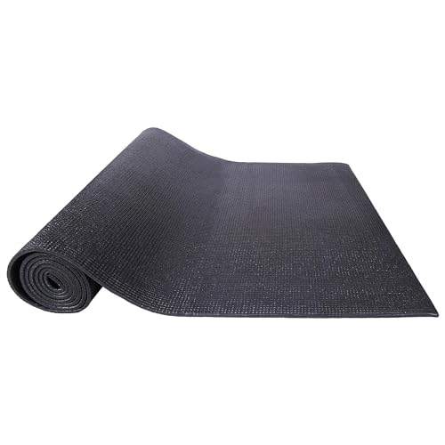 Signature Fitness All Purpose 0.25 Inch Thick High Density No Tear Exercise Yoga Mat with Strap & Lightweight Features for Indoor & Outdoor Use, Black