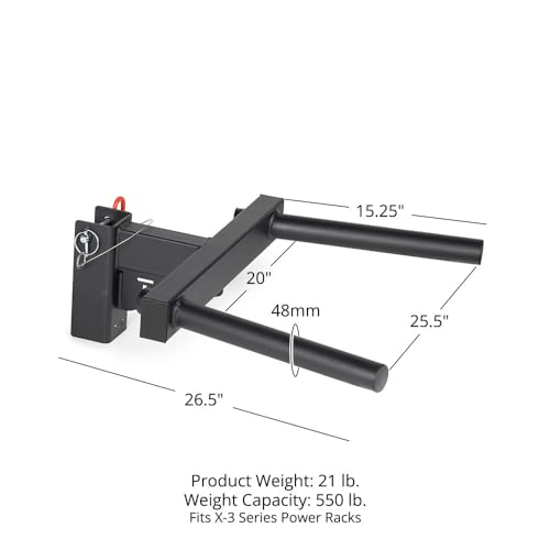 Titan Fitness Y-Dip Bar Fits X-3 Series Power Racks, Rack Mounted Dip Attachment, 550 LB Capacity, Dip Bar Station for Tricep Dips, Bodyweight Training, Calisthenics, Squat Rack