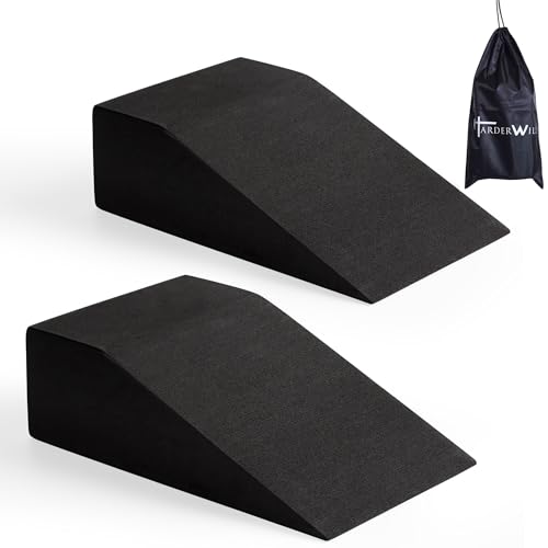 Yoga Foam Wedge Blocks (Pair), Calf Raise Block, Calf Stretcher, Yoga Wrist Support, Balance, Pushup, Fitness, Pilates, Heel Stretcher, Squat Wedge with Gym Bag