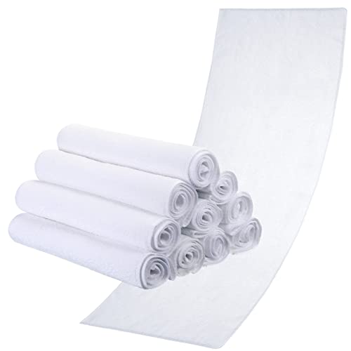 12 Pcs Microfiber Workout Gym Towels, 360 GSM 12x30 Inch Fast Drying Yoga Towels for Sweat, Soft Gym Towel for Men Women Travel Sports(White)