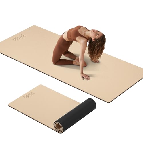 Extra Thick 12mm TPE Exercise Yoga Mat with Strap, 72"L x 24.8"W Non-slip Workout Mat for gymnastics, Pilates, Home, Workout, Gym Floor Fitness - color: Milk coffee + Black