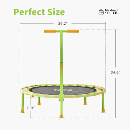 36'' Mini Trampoline for Kids 3-6, Foldable & Spring-Free, Small Toddler Trampoline Indoor Outdoor with Adjustable Handle Bar - color: Yellow & Green