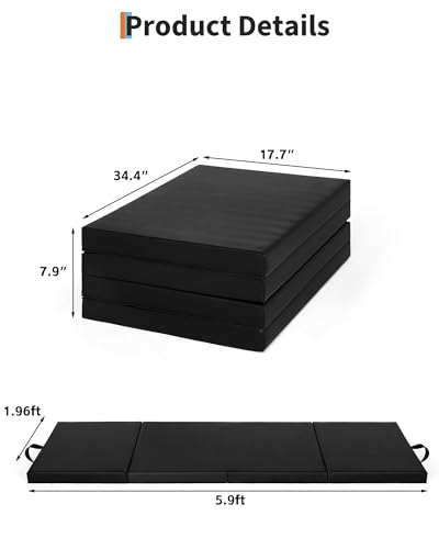 Gymnastics Mat, 6x2/3Ft 2-Inch Thick 4-Fold Exercise Floor Mat for Home Gym, Portable Yoga Mat for Pilates, Aerobics, Martial Arts & Training