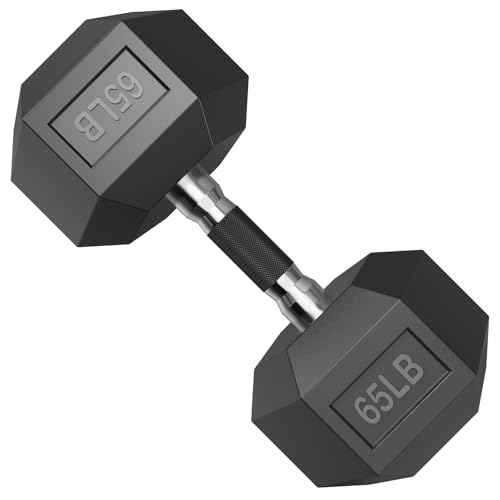 PAPABABE Hex Dumbbell Set with Rubber Grip 2.5-125lb, Odorless Rubber Coated Weight Fixed Dumbbells Set of 2/Single, Weights for Women at Home, Hand Weights for Home Gym & Strength Training,Pesas Para Ejercicios - size: 65 lb, Single, style: Rubber Grip