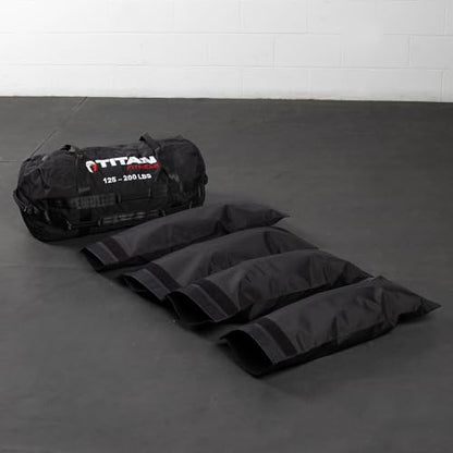 Titan Fitness 125-200 LB PRO Strongman Sandbags, Double Layer, 1050D Cordura, Black, Carry Home Gym Training