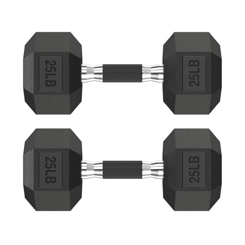 HANDBODE Hex Dumbbell Set 2.5-65 lb, Rubber Encased Hex Dumbbells for Home Gym, Weights Dumbbells Set of 2 Hand Weights for Strength Training & Fitness Exercise - size: 25 lb, Pair, style: Comfort Grip