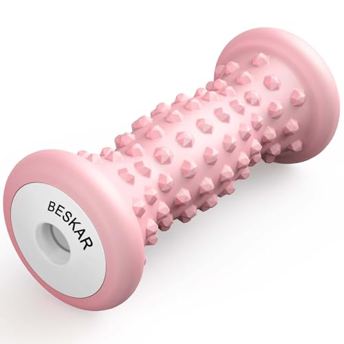 BESKAR Foot Massager Roller for Plantar Fasciitis Relief, Portable Feet Roller to Deep Tissue Muscle Massage, Foot Arch and Heel Pain, Reflexology Tool - color: Pink