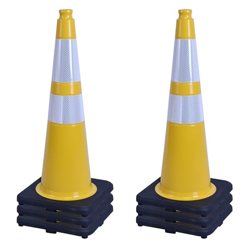 OrangeStar 6-Pack 28" Traffic Cones, Yellow Safety Cones with Reflective Collars, Heavy Duty Base for Construction, Parking Lot, Road Work, Flexible PVC, Indoor & Outdoor Use - color: Yellow, size: 28in