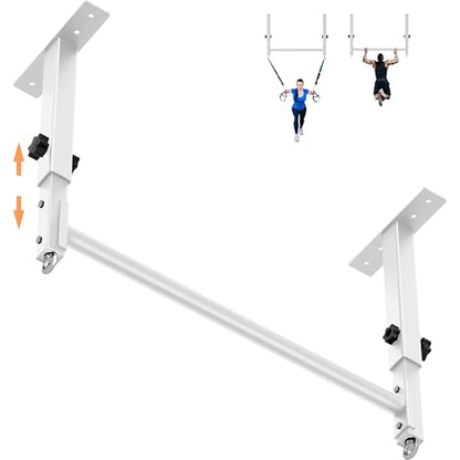 48" Ceiling Mount Pull Up Bar, Heavy Duty Multi-Grip Rafter Chin Up Bar for Garage/Basement/Backyard Ceiling Beam, Adjustable Height&Supports to 650 Lbs (White)