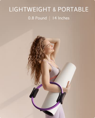 Pilates Ring Set – 14" Anti-Deformation Magic Circle with Padded Handles, Mini Ball, Resistance Bands, Guide & Bag - color: Purple