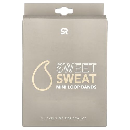 Sweet Sweat Mini Loop Resistance Bands - Set of 5 | Exercise Hip Booty Bands for Squats, Lunges, Physical Therapy, Yoga, Pilates, Rehab and Home Workout | Non-Latex Elastic Bands Includes Carry-Bag