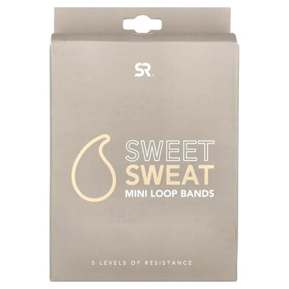 Sweet Sweat Mini Loop Resistance Bands - Set of 5 | Exercise Hip Booty Bands for Squats, Lunges, Physical Therapy, Yoga, Pilates, Rehab and Home Workout | Non-Latex Elastic Bands Includes Carry-Bag