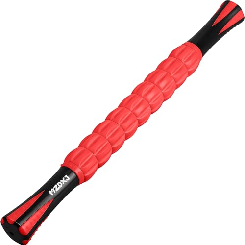 Muscle Roller & Massage Roller Stick for Athletes - Lymphatic Drainage Support, Relieves Muscle Soreness, Cramping & Tightness - Targets Legs, Arms, Back & Calves （Red - 18inch） - color: Red