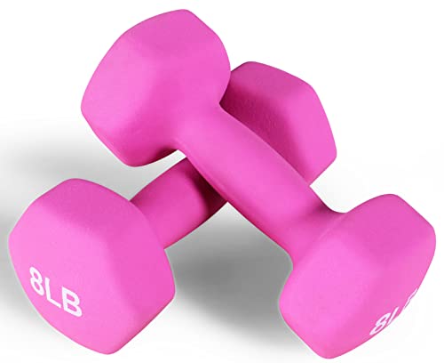 Fitvids Neoprene Dumbbell Hand Weights, Anti-Slip, Anti-roll, Hex Shape Colorful, Pair or Set with Stand - style: (8-Pound, Pair)