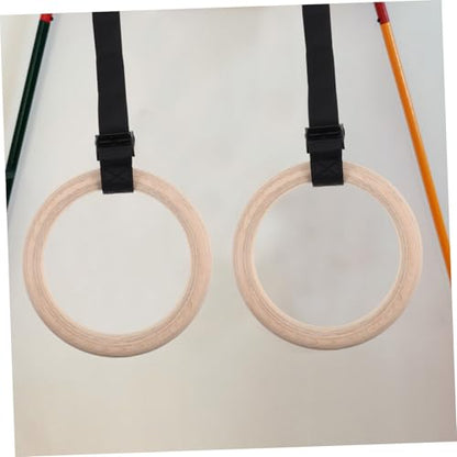 POPETPOP Wooden Gymnastics Rings with Adjustable Straps Versatile Fitness Equipment for Bodyweight Training Home Workouts and Strength Conditioning Durable Design for Enhanced Performance