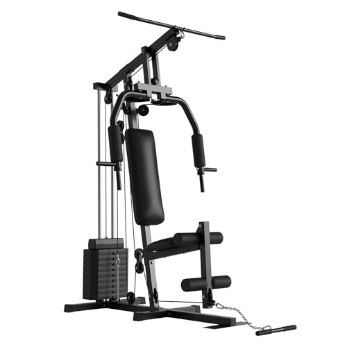 Gym Machine System, Multifunctional Weight Machine, Full Body Workout Station Exercise Equipment with 100LBS Weight Stack, All in One Home Gym with Pulley System for Strength Training