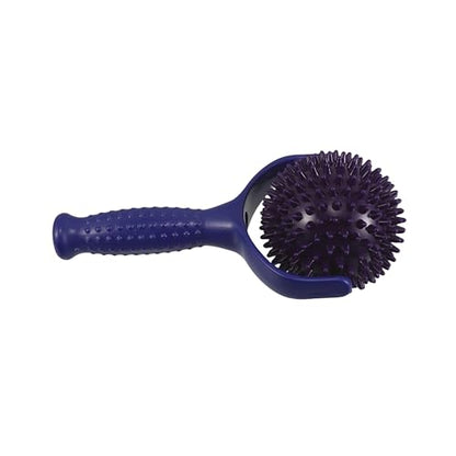 Large Spiky Muscle Massage Roller Stick for Back and Legs, Portable Exercise Relaxation Roller with Dual Blue and Purple Spiky Balls, Handheld Trigger Point Self Massager