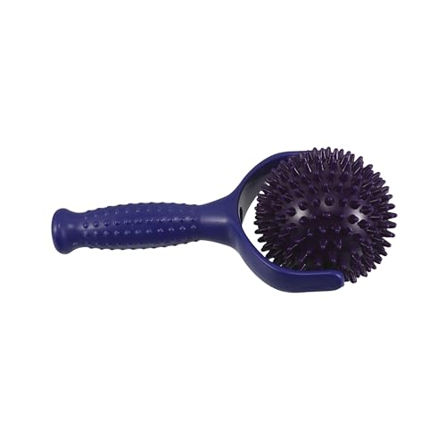 Large Spiky Muscle Massage Roller Stick for Back and Legs, Portable Exercise Relaxation Roller with Dual Blue and Purple Spiky Balls, Handheld Trigger Point Self Massager