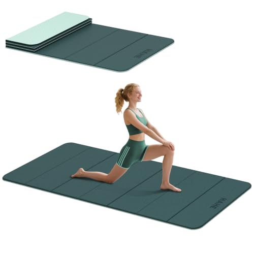 HAHE Foldable Yoga Exercise Mat, 74"Lx32"Wx1/3"Thick, TPE Workout Mat - color: Dark Green+Light Green