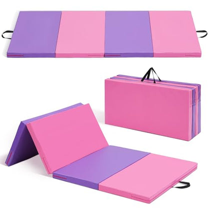 ZENOVA Gymnastics Mat 6'x3'x2''/4'x8'x2'' Exercise Mat Gym Mat for Home Aerobics Workout Foldable Tumbling Mat Children Gifts - color: 3FT x 6FT --Pink&Purple