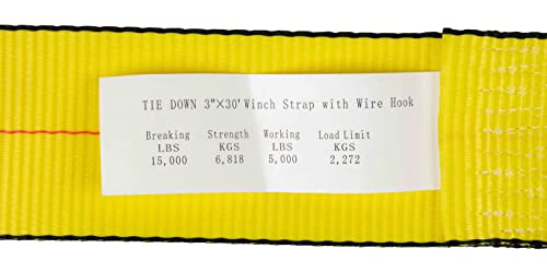 Mytee Products 3" x 30' Winch Strap with Wire Hook