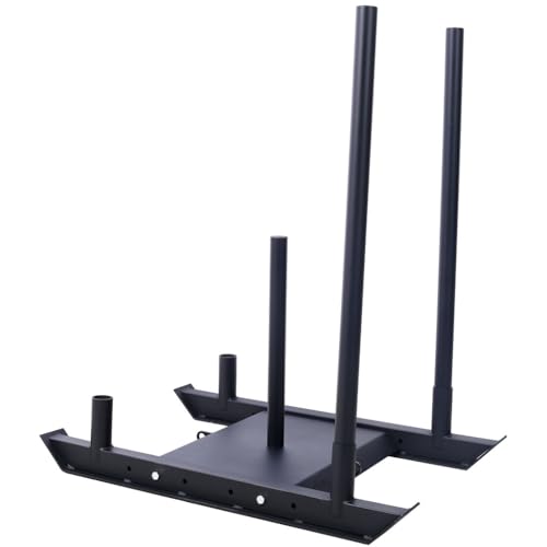 Weight Sled, Heavy-Duty Steel Power Sled Workout Equipment with Adjustable Height Handle, Push-Pull Prowler Training, Suitable for 1-2" Weight Plates for Athletic Exercise and Speed Improvement, - color: Black