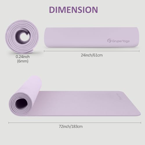 Gruper Yoga Mat Non Slip, 72"L x 24"W x 0.24"/0.32"TH, Anti-Tear Exercise Mat with Carrying Strap and Bag, Pro TPE Yoga Mats for Women, Workout Mats for Home, Pilates and Floor Exercises
