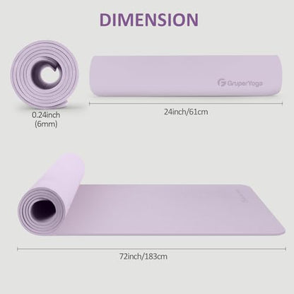 Gruper Yoga Mat Non Slip, 72"L x 24"W x 0.24"/0.32"TH, Anti-Tear Exercise Mat with Carrying Strap and Bag, Pro TPE Yoga Mats for Women, Workout Mats for Home, Pilates and Floor Exercises