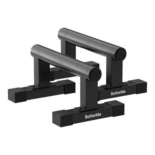 BetterMe Push Up Bars - Steel Small Parallettes for Calisthenics and Strength Training - Non Slip Pushup Bars with Neutral Wrist Support - Portable Push Up Stands for Men