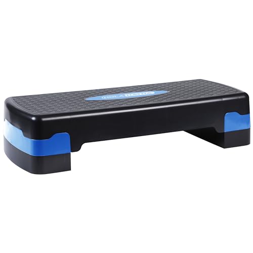 HolaHatha Compact Portable Aerobic Step Platform Exercise Fitness Equipment, Cardio Stepper with Adjustable Height for Home Gym - color: Black/Blue