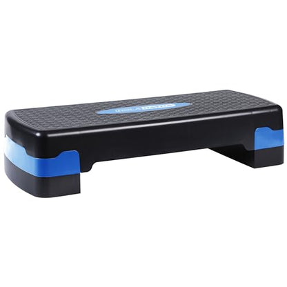 HolaHatha Compact Portable Aerobic Step Platform Exercise Fitness Equipment, Cardio Stepper with Adjustable Height for Home Gym - color: Black/Blue