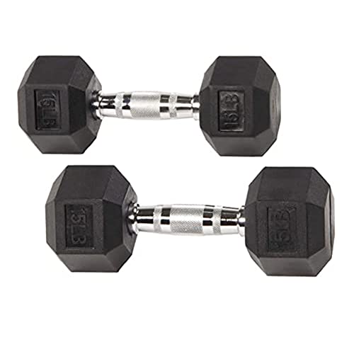 Balancefrom Rubber Encased Hex Dumbbells, 15LB, Pair