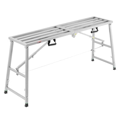 VEVOR Work Platform, 63"x 15" Portable Scaffolding Platform, Folding Steel Step Ladder Adjustable Height 31.5”-50.1”, 800 lbs Load Capacity, Non-Slip Drywall Painting Stool for Cleaning &Washing - size: 63"x 15"