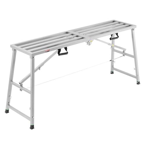 VEVOR Work Platform, 63"x 15" Portable Scaffolding Platform, Folding Steel Step Ladder Adjustable Height 31.5”-50.1”, 800 lbs Load Capacity, Non-Slip Drywall Painting Stool for Cleaning &Washing - size: 63"x 15"